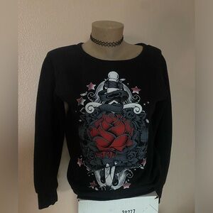 Y2k SRH Black & Red Skull & Roses Tattoo Style Crewneck Sweater